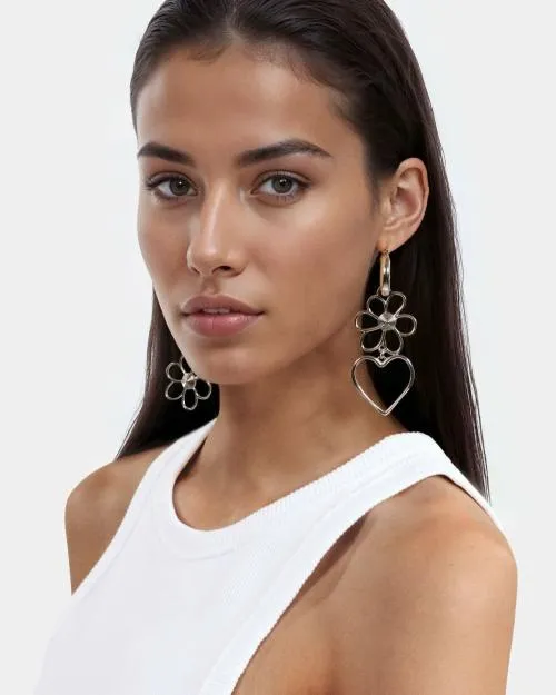 Women Jewelry The Kooples Silver Hearts And Flowers Earrings Silver