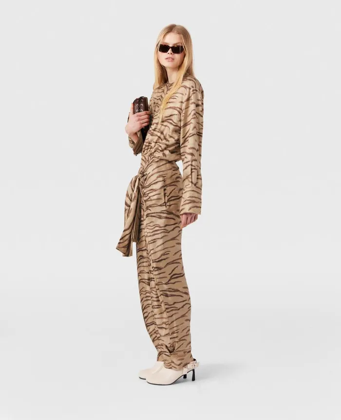 Women Jumpsuits Stella McCartney Tiger Print TieFront Jumpsuit Natural Tiger Print