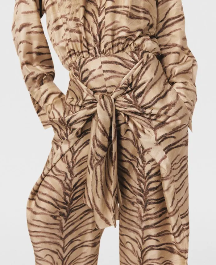 Women Jumpsuits Stella McCartney Tiger Print TieFront Jumpsuit Natural Tiger Print