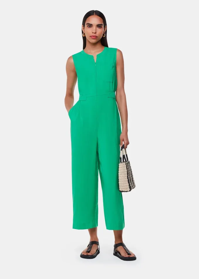 Women Jumpsuits Whistles Green Josie Zip Front Jumpsuit