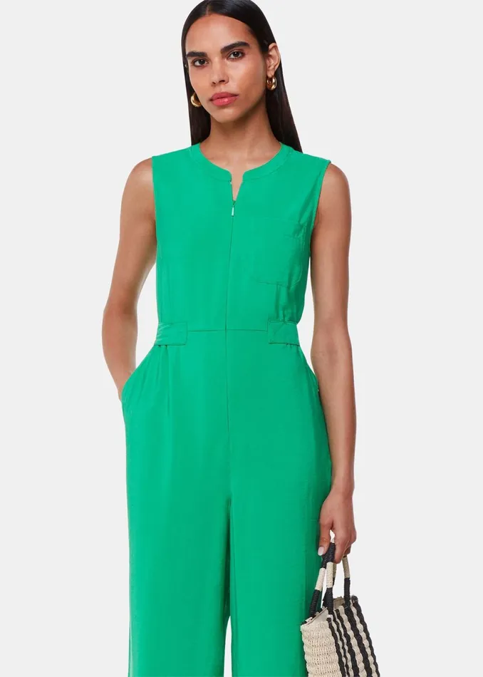 Women Jumpsuits Whistles Green Josie Zip Front Jumpsuit