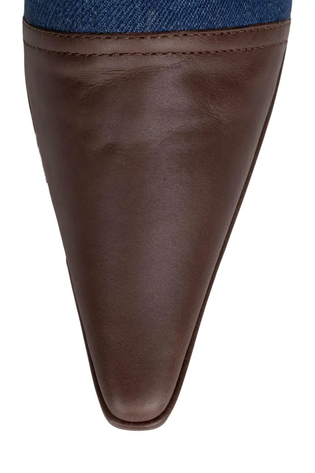 Women Knee To Thigh Jeffrey Campbell BLUJEAN Blue Denim Brown