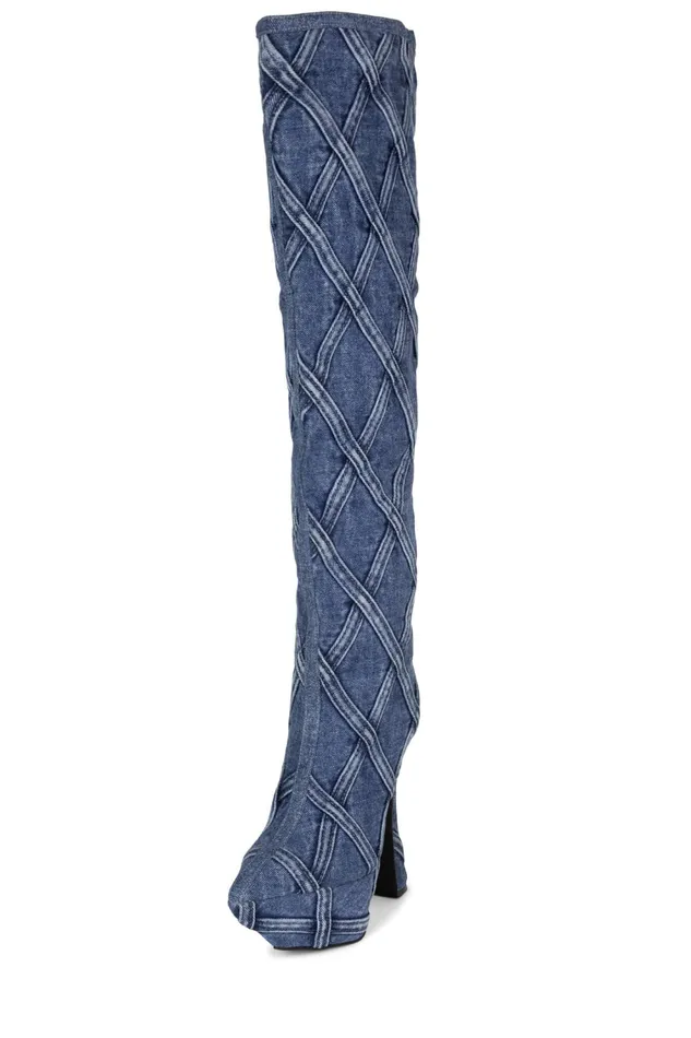 Women Knee To Thigh Jeffrey Campbell CUTEJEANS Blue Denim Combo