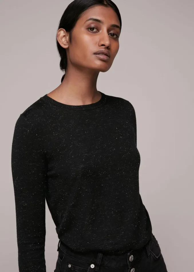 Women Knitwear and Cashmere Whistles Black Annie Sparkle Knit