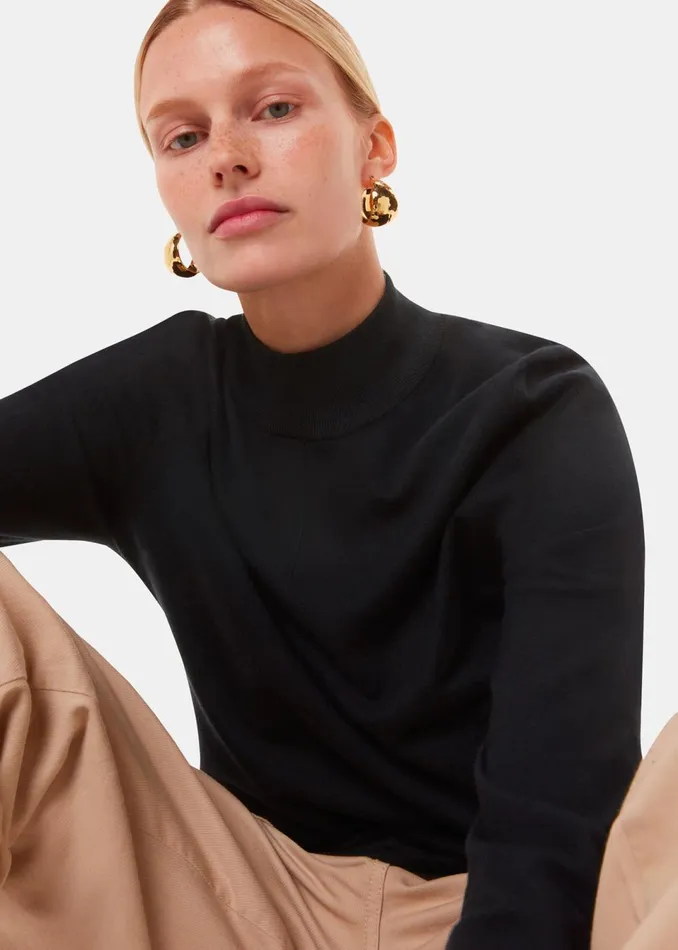 Women Knitwear and Cashmere Whistles Black Mira Funnel Neck Knit
