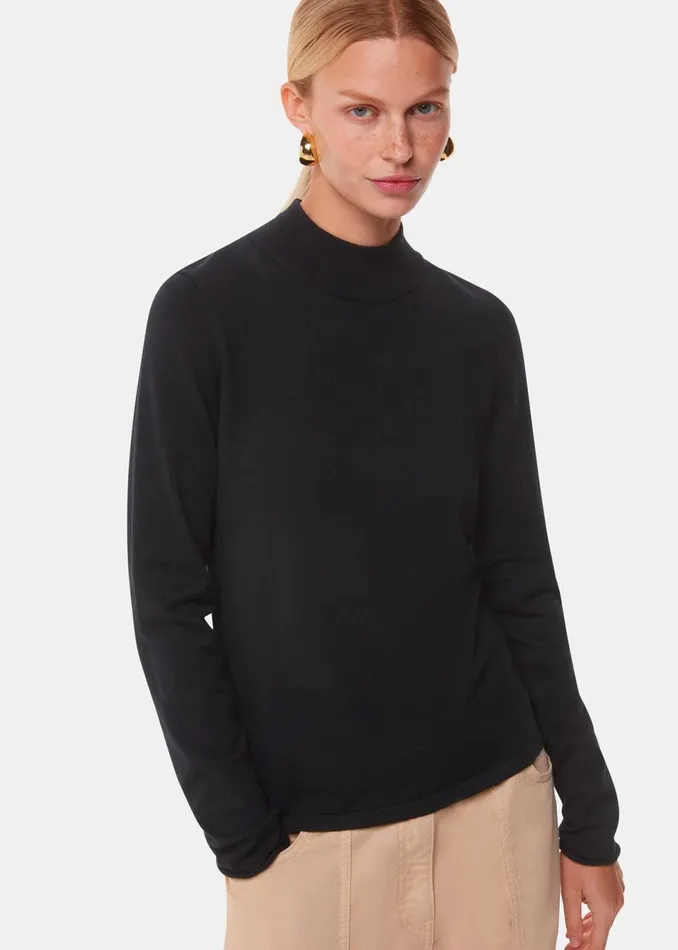 Women Knitwear and Cashmere Whistles Black Mira Funnel Neck Knit