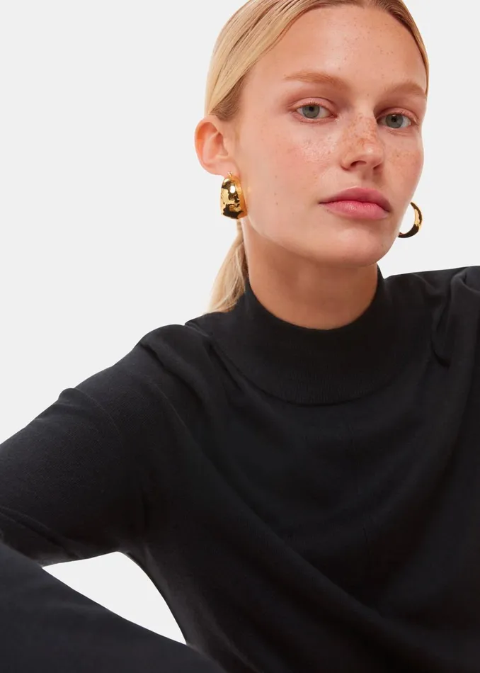 Women Knitwear and Cashmere Whistles Black Mira Funnel Neck Knit