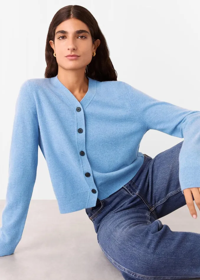 Women Knitwear and Cashmere Whistles Blue Button Front V Neck Cardigan