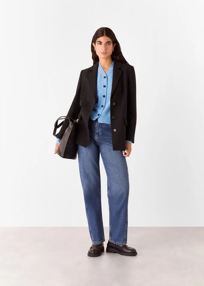 Women Knitwear and Cashmere Whistles Blue Button Front V Neck Cardigan