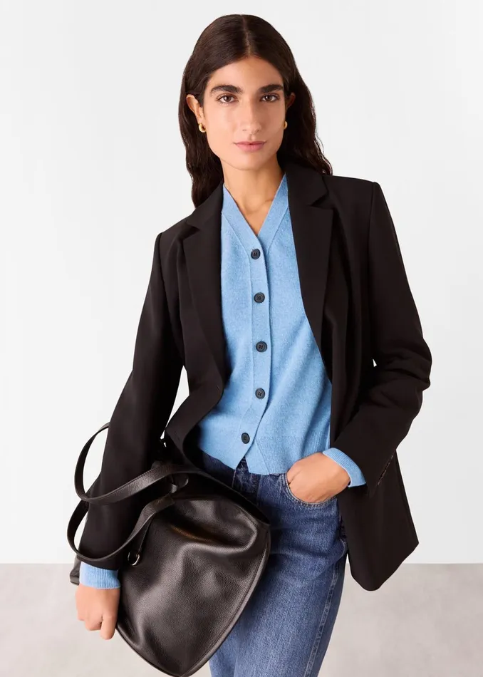 Women Knitwear and Cashmere Whistles Blue Button Front V Neck Cardigan