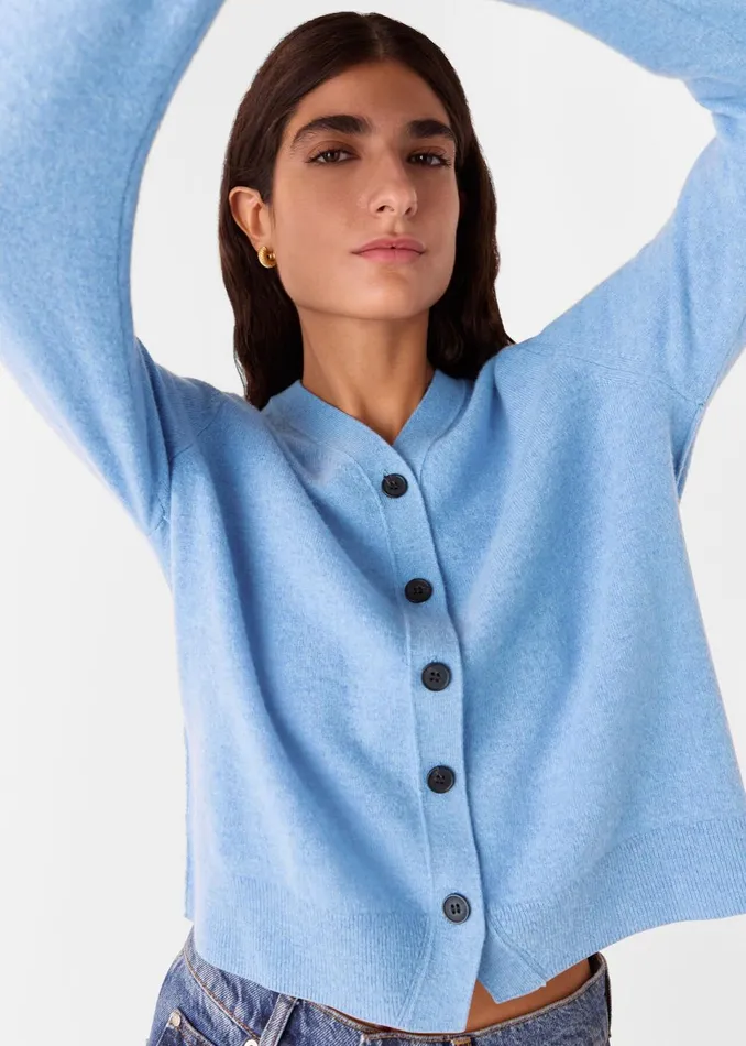 Women Knitwear and Cashmere Whistles Blue Button Front V Neck Cardigan