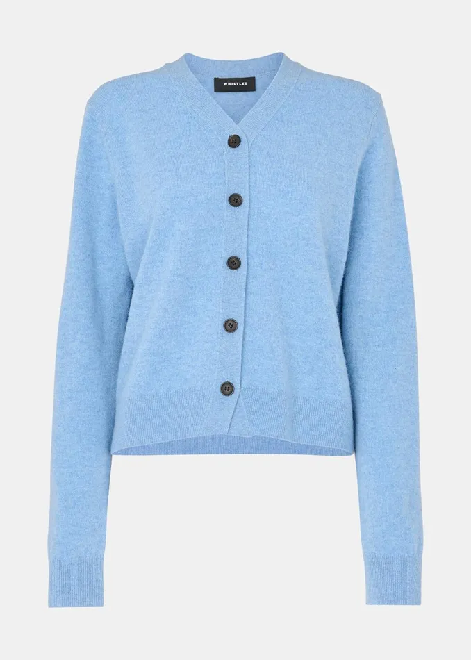 Women Knitwear and Cashmere Whistles Blue Button Front V Neck Cardigan