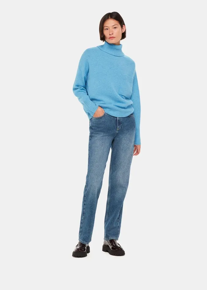 Women Knitwear and Cashmere Whistles Blue Wool Roll Neck Pocket Sweater