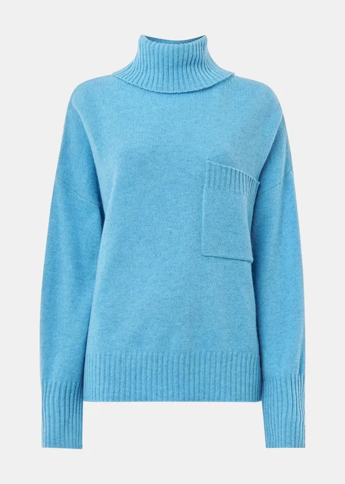 Women Knitwear and Cashmere Whistles Blue Wool Roll Neck Pocket Sweater