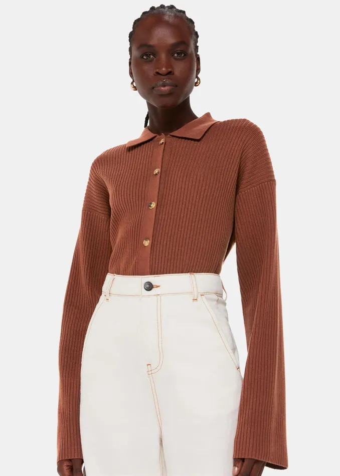 Women Knitwear and Cashmere Whistles Brown Rib Collar Cardigan