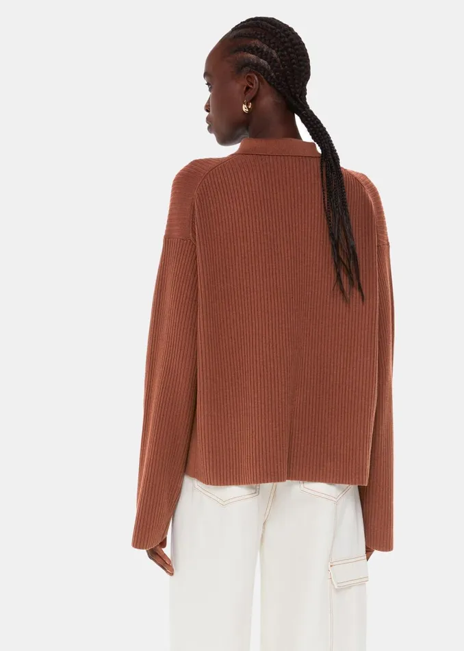 Women Knitwear and Cashmere Whistles Brown Rib Collar Cardigan