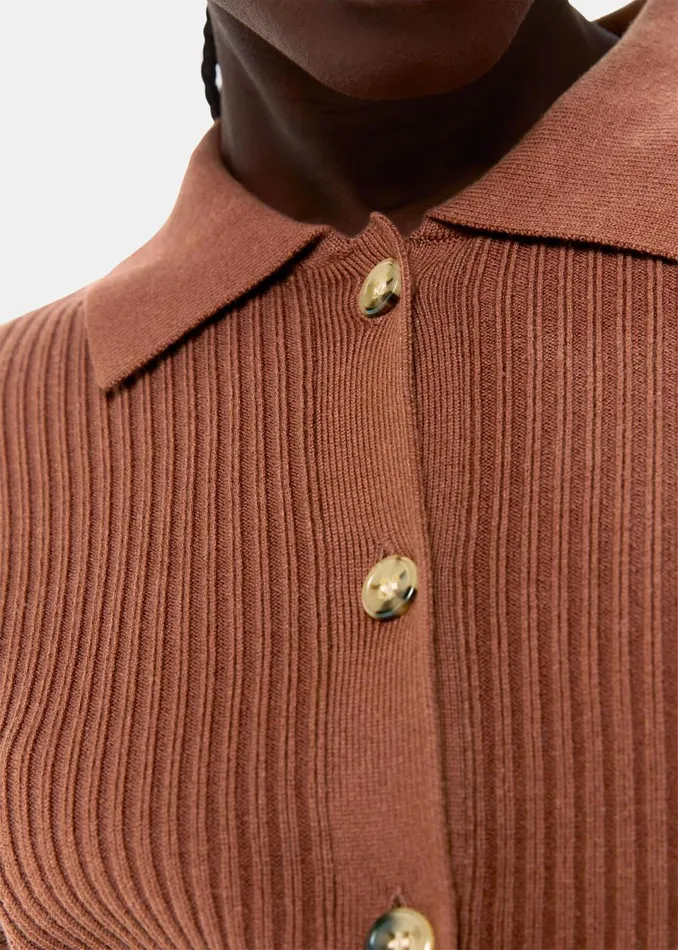 Women Knitwear and Cashmere Whistles Brown Rib Collar Cardigan