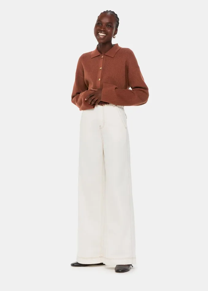 Women Knitwear and Cashmere Whistles Brown Rib Collar Cardigan