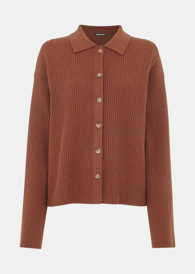 Women Knitwear and Cashmere Whistles Brown Rib Collar Cardigan