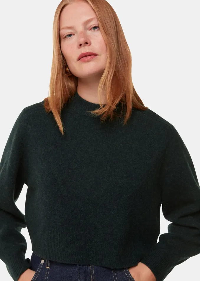 Women Knitwear and Cashmere Whistles Dark Green Wool Crop Relaxed Knit