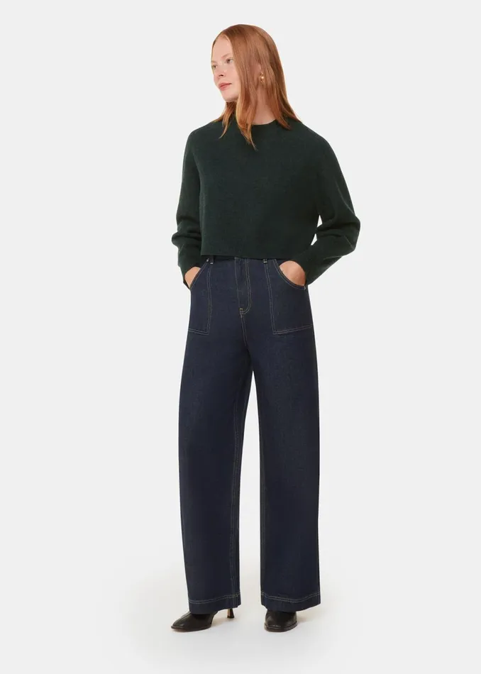 Women Knitwear and Cashmere Whistles Dark Green Wool Crop Relaxed Knit