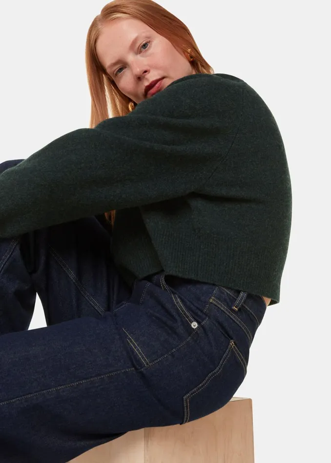 Women Knitwear and Cashmere Whistles Dark Green Wool Crop Relaxed Knit