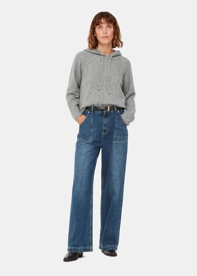 Women Knitwear and Cashmere Whistles Grey Textured Hooded Sweater