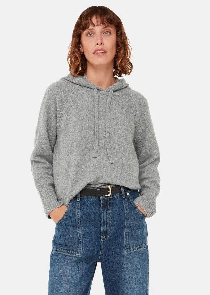 Women Knitwear and Cashmere Whistles Grey Textured Hooded Sweater
