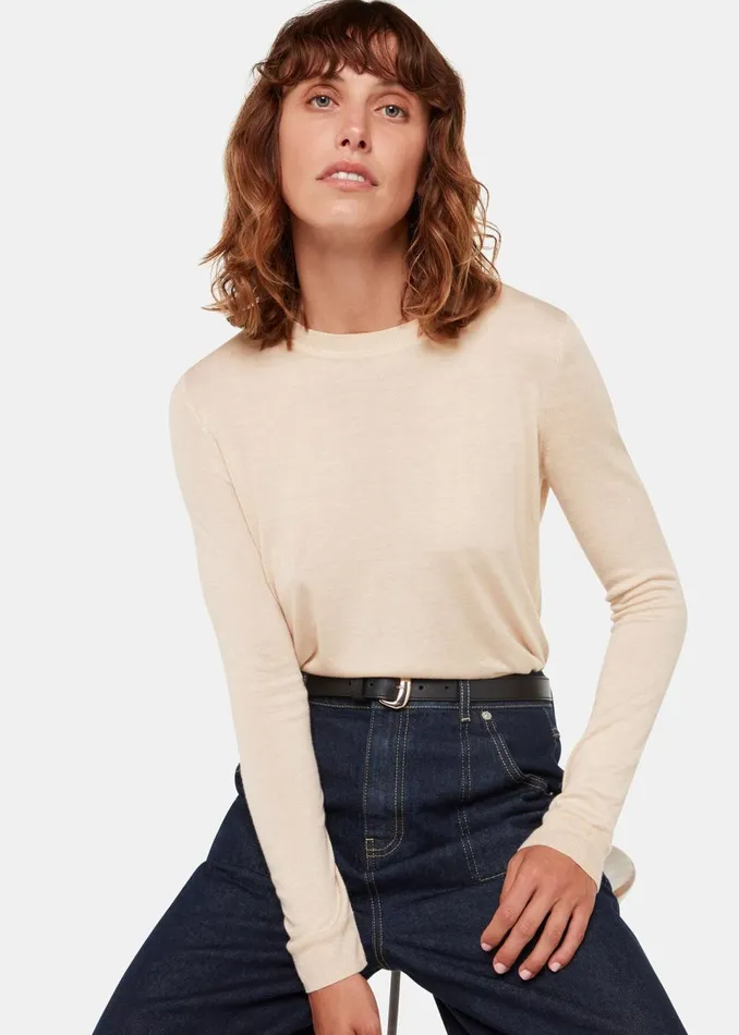 Women Knitwear and Cashmere Whistles Ivory Annie Sparkle Crew Neck