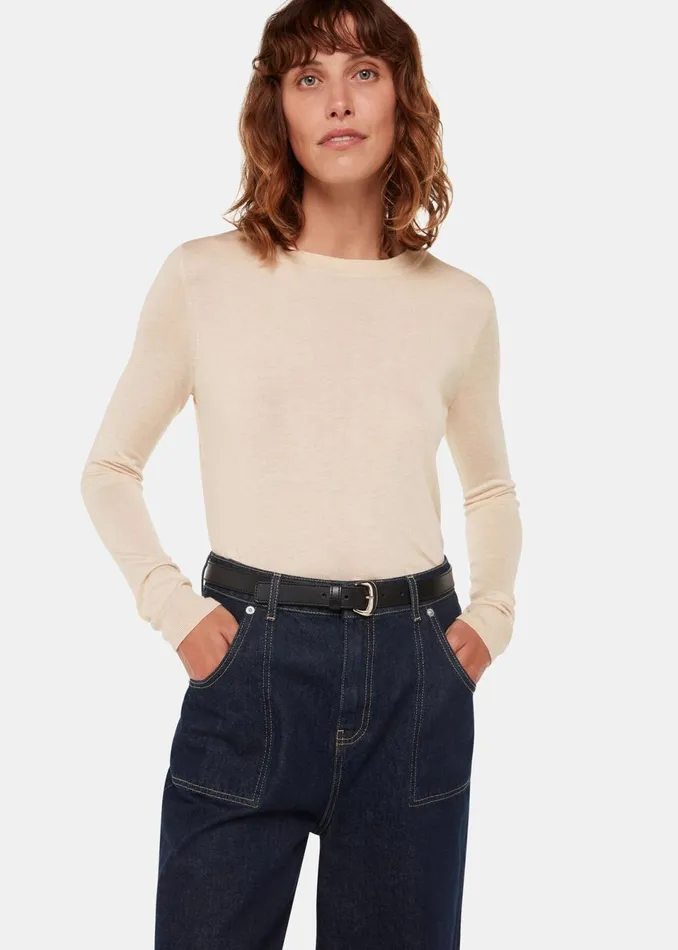 Women Knitwear and Cashmere Whistles Ivory Annie Sparkle Crew Neck