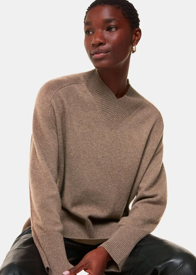 Women Knitwear and Cashmere Whistles Neutral Cashmere V Neck Knit