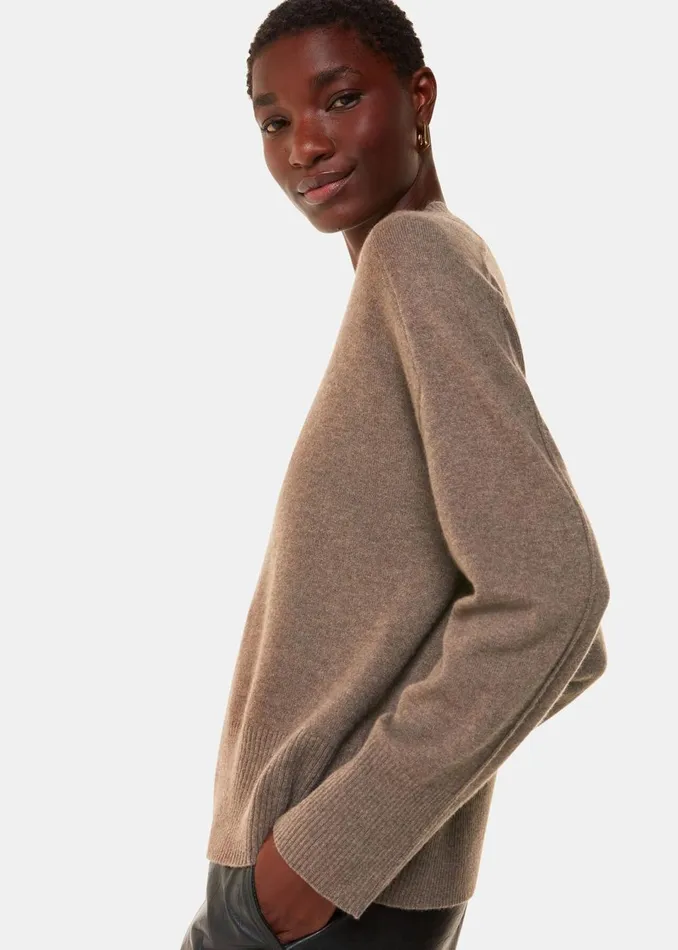 Women Knitwear and Cashmere Whistles Neutral Cashmere V Neck Knit