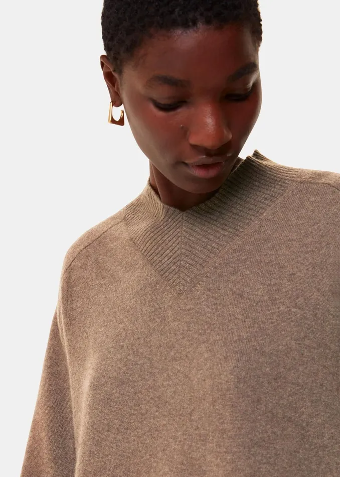 Women Knitwear and Cashmere Whistles Neutral Cashmere V Neck Knit