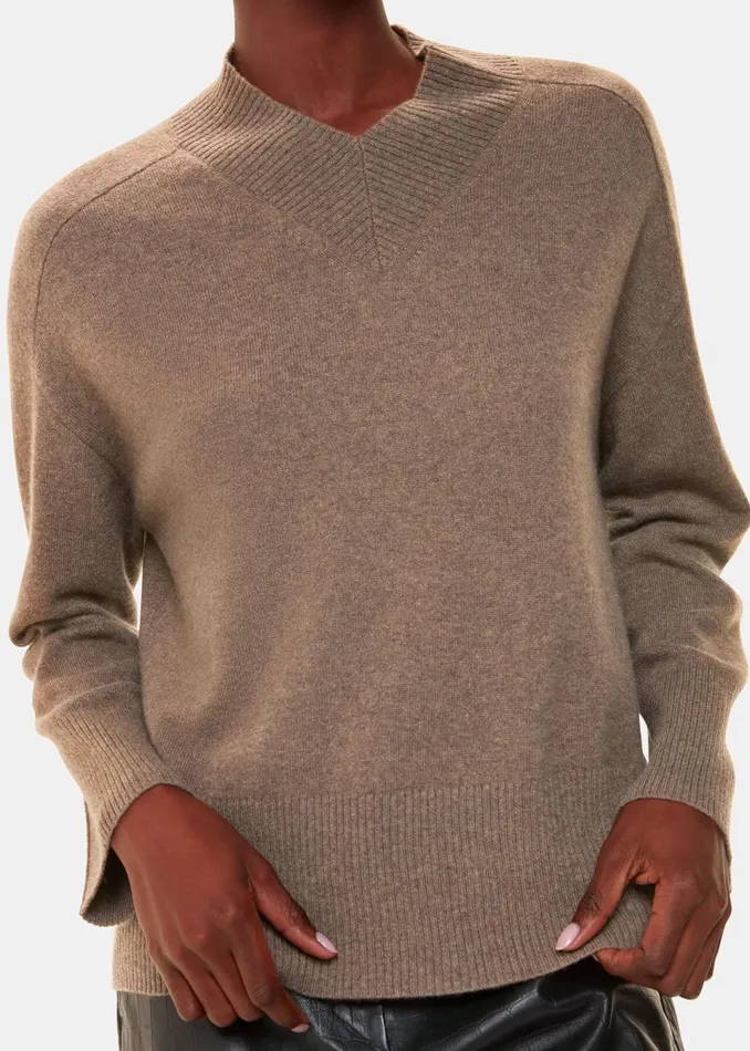 Women Knitwear and Cashmere Whistles Neutral Cashmere V Neck Knit