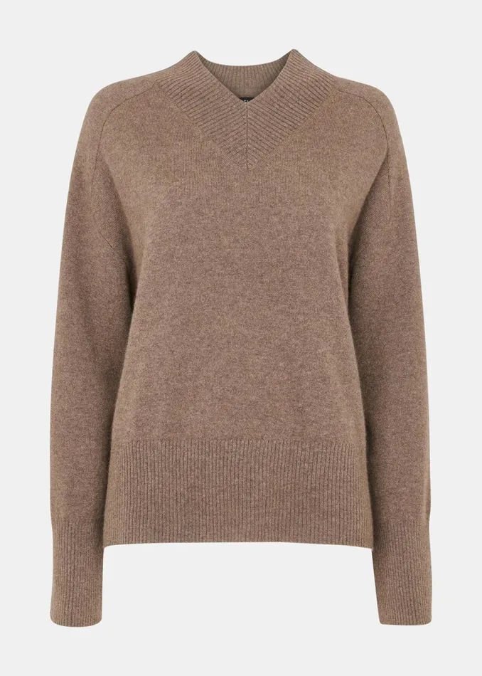 Women Knitwear and Cashmere Whistles Neutral Cashmere V Neck Knit
