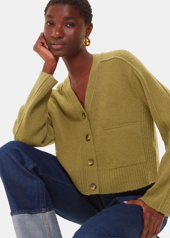 Women Knitwear and Cashmere Whistles Sage Green Wool Mix Pocket Cardigan