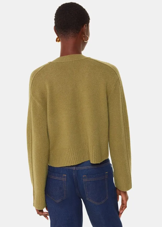 Women Knitwear and Cashmere Whistles Sage Green Wool Mix Pocket Cardigan
