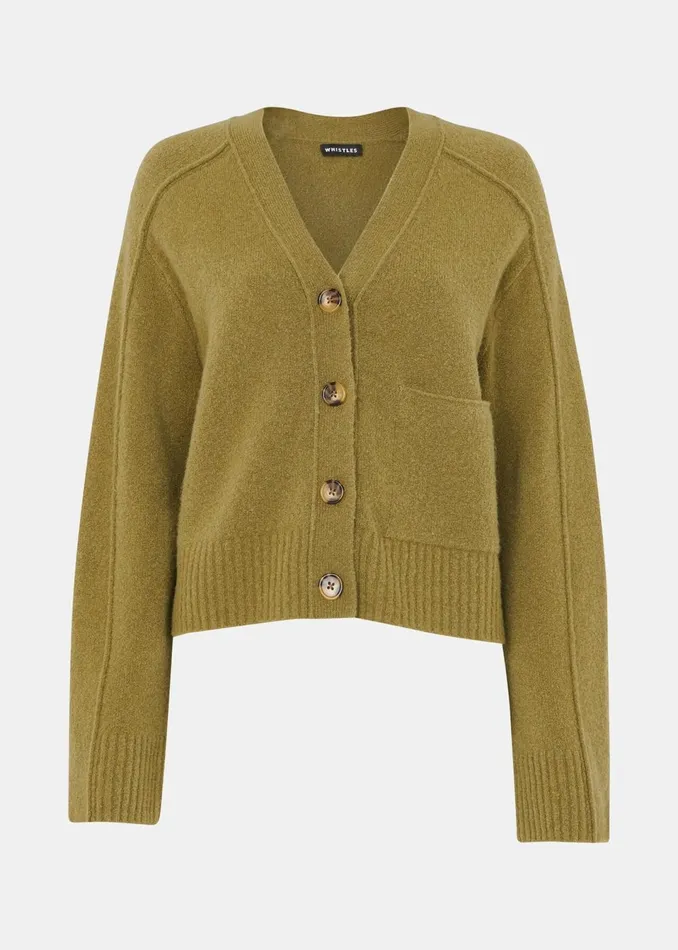 Women Knitwear and Cashmere Whistles Sage Green Wool Mix Pocket Cardigan