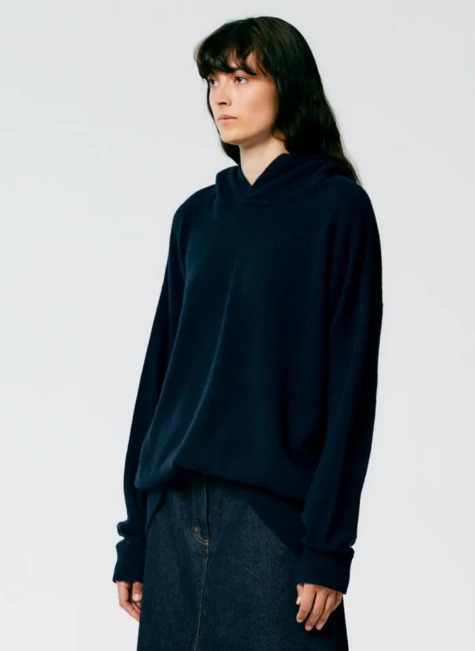 Women Knitwear and Sweatshirts Tibi Feather Weight Cashmere Easy Men039s Hoodie Navy