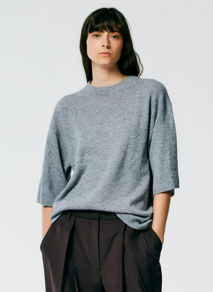 Women Knitwear and Sweatshirts Tibi Feather Weight Cashmere Oversized Easy TShirt Heather Grey Women Knitwear and Sweatshirts Tibi Feather Weight Cashmere Oversized Easy TShirt Heather Grey