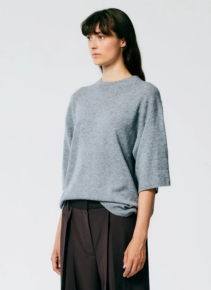 Women Knitwear and Sweatshirts Tibi Feather Weight Cashmere Oversized Easy TShirt Heather Grey