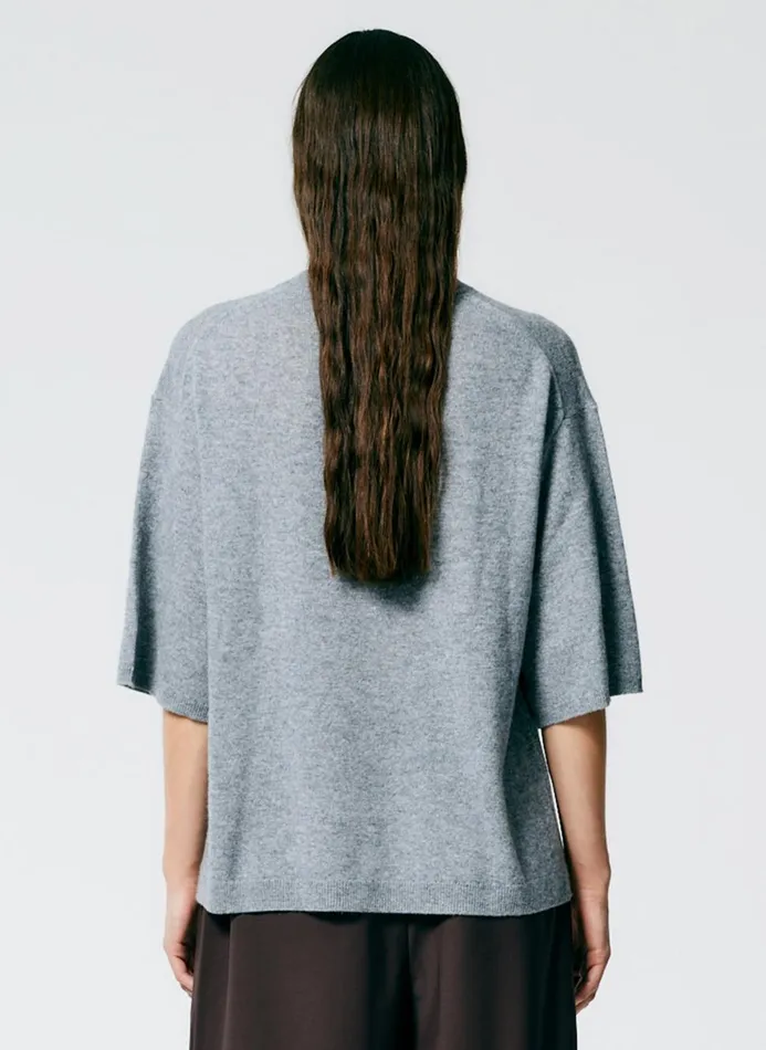 Women Knitwear and Sweatshirts Tibi Feather Weight Cashmere Oversized Easy TShirt Heather Grey