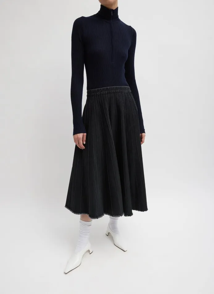 Women Knitwear and Sweatshirts Tibi Feather Weight Ribbed Turtleneck Zip Up Sweater Navy