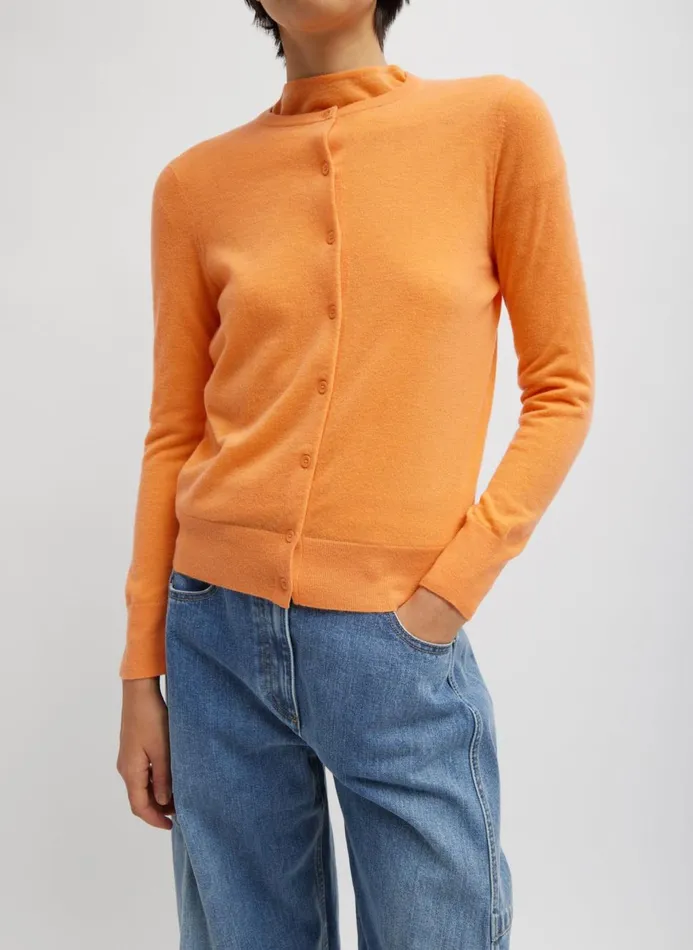 Women Knitwear and Sweatshirts Tibi Skinlike Mercerized Wool Shrunken Cardigan Melon Orange Women Knitwear and Sweatshirts Tibi Skinlike Mercerized Wool Shrunken Cardigan Melon Orange