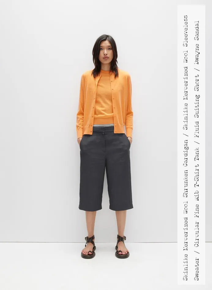 Women Knitwear and Sweatshirts Tibi Skinlike Mercerized Wool Shrunken Cardigan Melon Orange