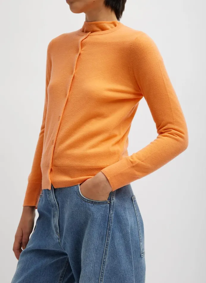 Women Knitwear and Sweatshirts Tibi Skinlike Mercerized Wool Shrunken Cardigan Melon Orange