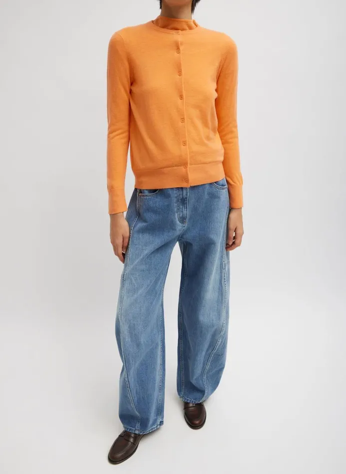 Women Knitwear and Sweatshirts Tibi Skinlike Mercerized Wool Shrunken Cardigan Melon Orange