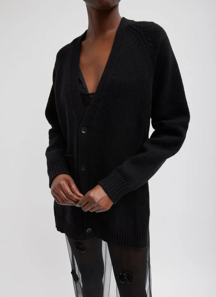 Women Knitwear and Sweatshirts Tibi Soft Sweater Fringed Half Cardigan Black