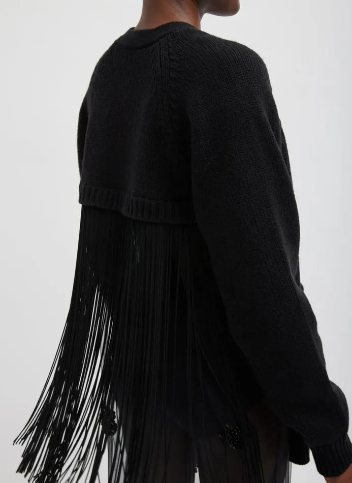 Women Knitwear and Sweatshirts Tibi Soft Sweater Fringed Half Cardigan Black