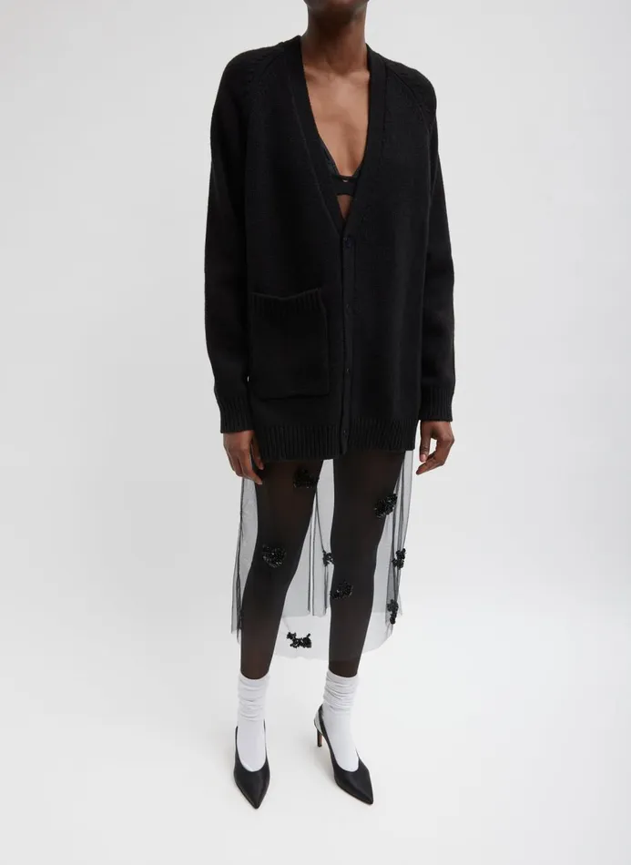 Women Knitwear and Sweatshirts Tibi Soft Sweater Fringed Half Cardigan Black
